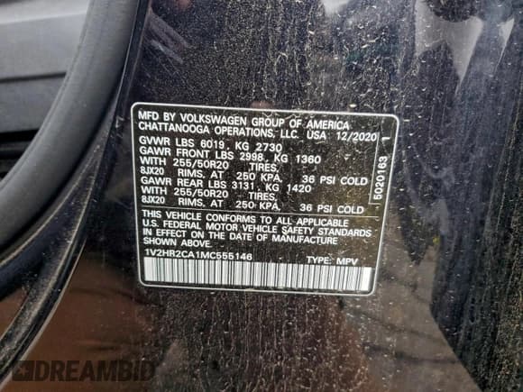 ✅ 2021 Volkswagen Atlas SE • VIN: 1V2HR2CA1MC555146 • Lot: 95576185. Wystawiony na Copart z przebiegiem 109 349 mil. Bezpłatny archiwum sprzedaży aukcyjnych z USA i szczegółowy raport historii pojazdu na DreamBid. Zdjęcie 12.