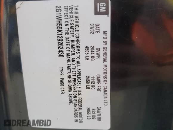 2002 Chevrolet Impala LS z VIN 2G1WH55K129262430, wystawiony jako Copart lot #72273974 z przebiegiem 230 587 mil mil oraz Szkoda całkowita • Salvage title. Historia ofert i sprzedaży dostępna na DreamBid. Obrazek 12.