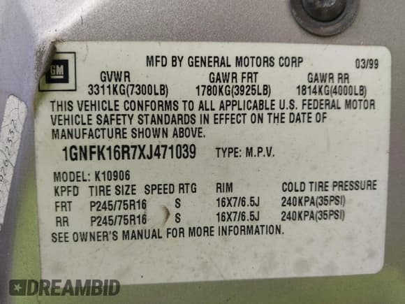 ✅ 1999 Chevrolet Suburban • VIN: 1GNFK16R7XJ471039 • Лот: 43586045. Опубликован ранее на IAAI с пробегом 197 383 миль. Бесплатный доступ к архиву аукционных продаж из США и подробный отчёт об истории автомобиля на DreamBid. Изображение 9.