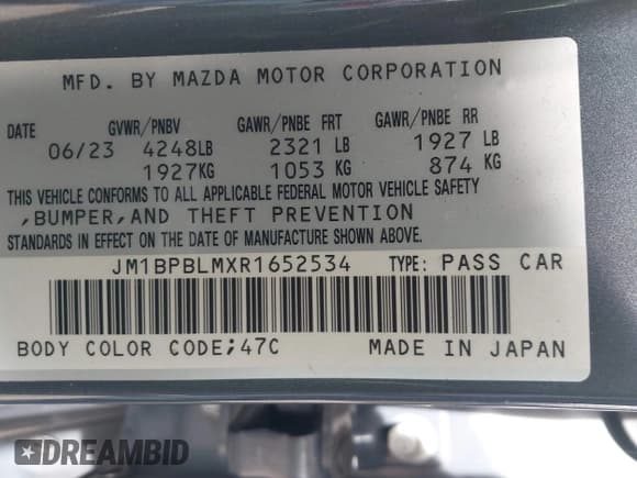 ✅ 2024 Mazda 3 S Carbon Edition • VIN: JM1BPBLMXR1652534 • Lot: 41681502. Listed on IAAI with 17,266 mi. Free auction sales archive from the USA and detailed vehicle history report at DreamBid. Image 9.
