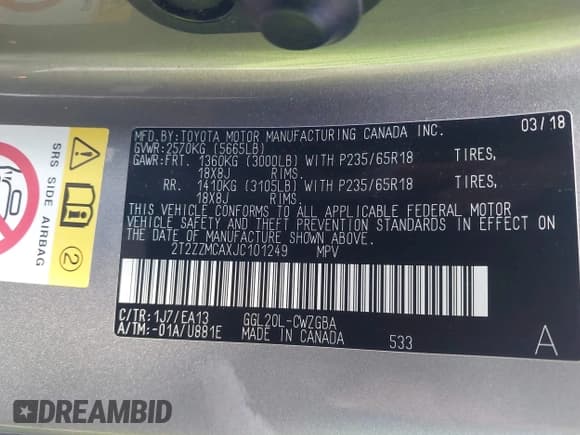 ✅ 2018 Lexus RX 350 F Sport • VIN: 2T2ZZMCAXJC101249 • Lot: 43431873. Listed on IAAI with 109,566 mi. Free auction sales archive from the USA and detailed vehicle history report at DreamBid. Image 9.