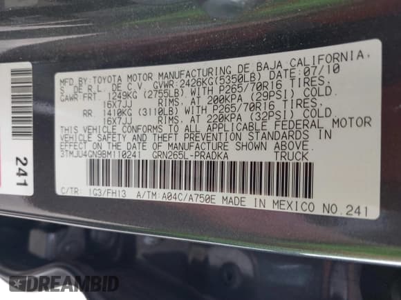 ✅ 2011 Toyota Tacoma PreRunner • VIN: 3TMJU4GN9BM110241 • Lot: 41516056. Listed on IAAI with 181,951 mi. Free auction sales archive from the USA and detailed vehicle history report at DreamBid. Image 9.