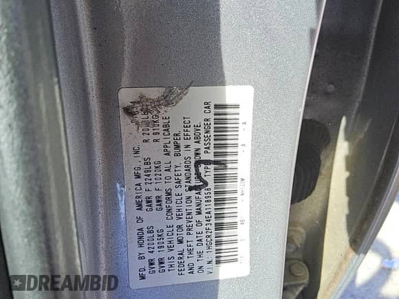 2014 Honda Accord LX с VIN 1HGCR2F34EA118958, выставлен на аукционе Copart как лот 85183555 с пробегом 202 465 миль миль и Чистый • Clean title. История ставок и продаж доступна на DreamBid. Изображение 12.