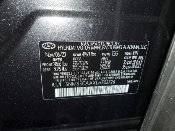 ✅ 2020 Hyundai Santa Fe Limited • VIN: 5NMS5CAAXLH302726 • Lot: 80444583. Wystawiony na Copart z przebiegiem 37 722 mil. Bezpłatny archiwum sprzedaży aukcyjnych z USA i szczegółowy raport historii pojazdu na DreamBid. Zdjęcie 14.