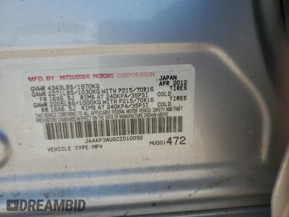 ✅ 2012 Mitsubishi Outlander ES • VIN: JA4AP3AU6CZ010092 • Lot: 86195005. Wystawiony na Copart z przebiegiem 120 883 mil. Bezpłatny archiwum sprzedaży aukcyjnych z USA i szczegółowy raport historii pojazdu na DreamBid. Zdjęcie 13.