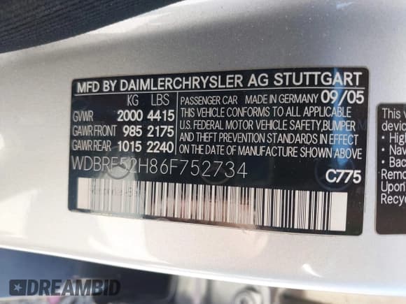 ✅ 2006 Mercedes-Benz C 230 Sport • VIN: WDBRF52H86F752734 • Lot: 42532783. Listed on IAAI with 128,302 mi. Free auction sales archive from the USA and detailed vehicle history report at DreamBid. Image 9.