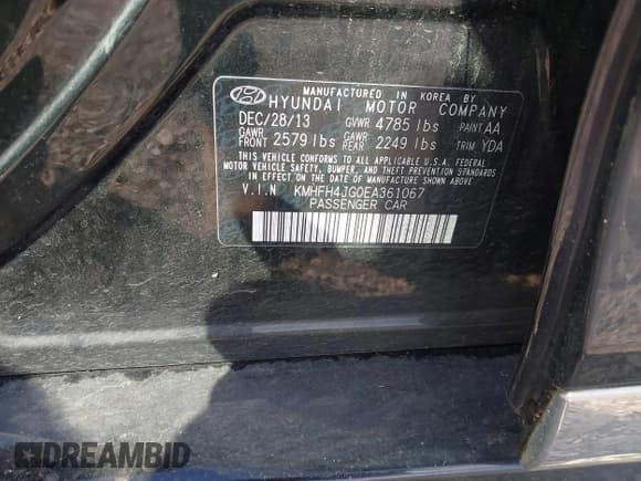 ✅ 2014 Hyundai Azera Limited • VIN: KMHFH4JG0EA361067 • Lot: 43496543. Listed on IAAI with 203,831 mi. Free auction sales archive from the USA and detailed vehicle history report at DreamBid. Image 9.