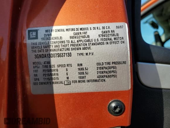 ✅ 2007 Chevrolet HHR LS • VIN: 3GNDA13D07S637130 • Lot: 76305674. Listed on Copart with 151,881 mi. Free auction sales archive from the USA and detailed vehicle history report at DreamBid. Image 13.