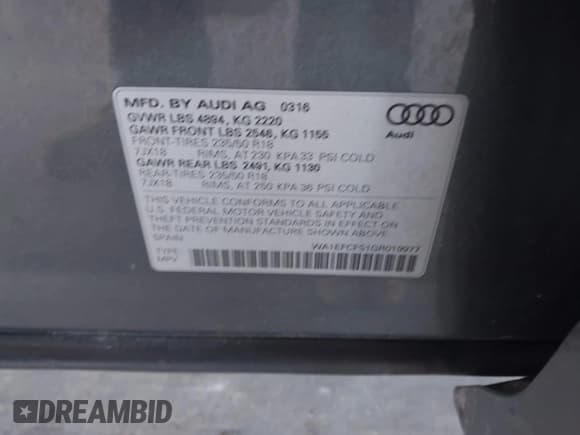 ✅ 2016 Audi Q3 Premium Plus • VIN: WA1EFCFS1GR019977 • Lot: 43667587. Listed on IAAI with 138,184 mi. Free auction sales archive from the USA and detailed vehicle history report at DreamBid. Image 9.