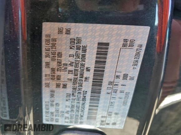 ✅ 2022 Ford Escape SE • VIN: 1FMCU9G6XNUB84102 • Lot: 95218085. Wystawiony na Copart z przebiegiem 97 499 mil. Bezpłatny archiwum sprzedaży aukcyjnych z USA i szczegółowy raport historii pojazdu na DreamBid. Zdjęcie 12.