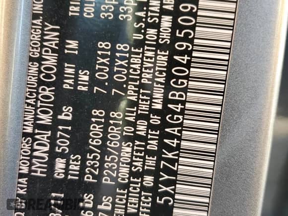 2011 Hyundai Santa Fe Limited z VIN 5XYZK4AG4BG049509, wystawiony jako Copart lot #91766415 z przebiegiem 137 722 mil mil oraz Czysty tytuł • Clean title. Historia ofert i sprzedaży dostępna na DreamBid. Obrazek 12.