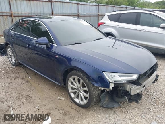 ✅ 2019 Audi A4 Prestige • VIN: WAUFNAF42KA028419 • Lot: 42760237. Listed on IAAI with 106,872 mi. Free auction sales archive from the USA and detailed vehicle history report at DreamBid. Image 1.