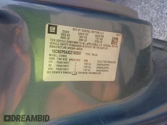 ✅ 2012 Chevrolet Silverado 1500 Work Truck • VIN: 1GCNCPEA0CZ102597 • Lot: 42611444. Listed on IAAI with 58,170 mi. Free auction sales archive from the USA and detailed vehicle history report at DreamBid. Image 9.