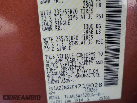 2015 Nissan Murano Platinum with VIN 5N1AZ2MG2FN219028, listed as a Copart auction lot 80925565 with 177,579 mi miles and Salvage title. Bid and sale history available at DreamBid. Image 12.