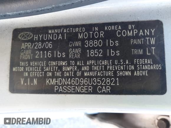 ✅ 2006 Hyundai Elantra GLS • VIN: KMHDN46D96U352821 • Lot: 41450081. Wystawiony na IAAI z przebiegiem 64 344 mil. Bezpłatny archiwum sprzedaży aukcyjnych z USA i szczegółowy raport historii pojazdu na DreamBid. Zdjęcie 9.