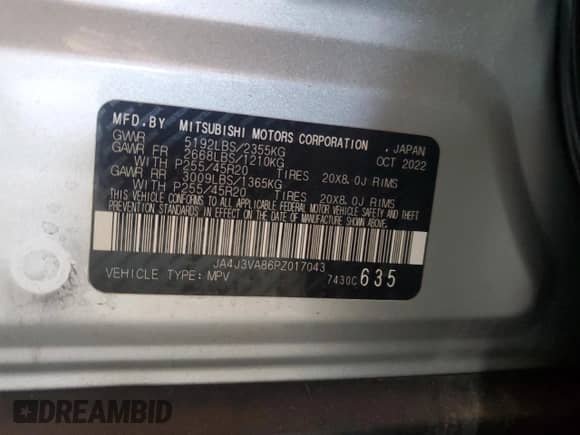 2023 Mitsubishi Outlander SEL z VIN JA4J3VA86PZ017043, wystawiony jako Copart lot #65544755 z przebiegiem 23 090 mil mil oraz Szkoda całkowita • Salvage title. Historia ofert i sprzedaży dostępna na DreamBid. Obrazek 14.