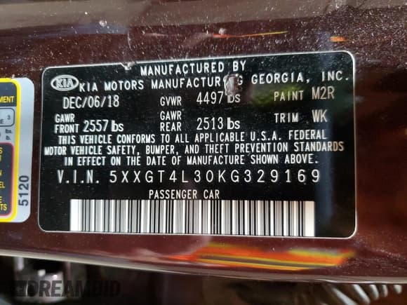 ✅ 2019 Kia Optima LX • VIN: 5XXGT4L30KG329169 • Лот: 90655435. Опубликован ранее на Copart с пробегом 108 499 миль. Бесплатный доступ к архиву аукционных продаж из США и подробный отчёт об истории автомобиля на DreamBid. Изображение 13.