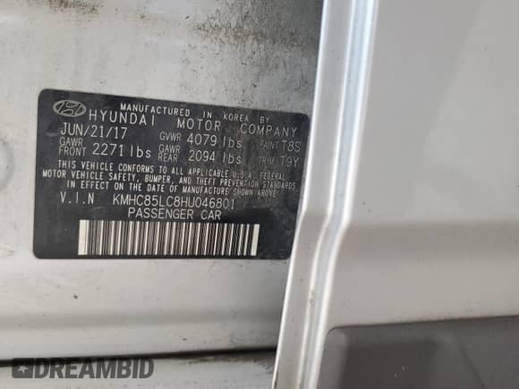 2017 Hyundai Ioniq Limited с VIN KMHC85LC8HU046801, выставлен на аукционе Copart как лот 59404234 с пробегом 140 987 миль миль и На запчасти • Non repairable. История ставок и продаж доступна на DreamBid. Изображение 12.