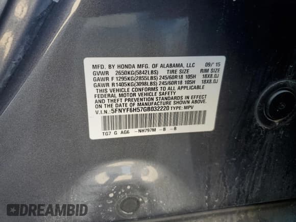 ✅ 2016 Honda Pilot EX-L • VIN: 5FNYF6H57GB032220 • Lot: 85731205. Listed on Copart with 243,643 mi. Free auction sales archive from the USA and detailed vehicle history report at DreamBid. Image 12.