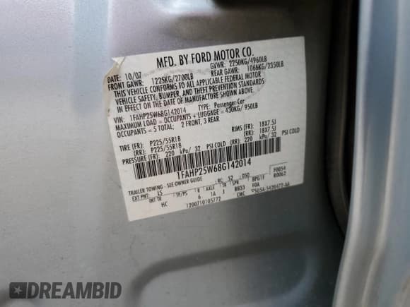 ✅ 2008 Ford Taurus Limited • VIN: 1FAHP25W68G142014 • Лот: 78684034. Опубликован ранее на Copart с пробегом 136 262 миль. Бесплатный доступ к архиву аукционных продаж из США и подробный отчёт об истории автомобиля на DreamBid. Изображение 12.