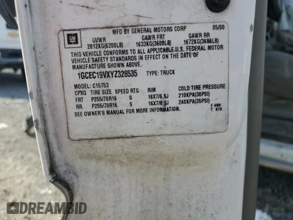 ✅ 2000 Chevrolet Silverado 1500 LS • VIN: 1GCEC19VXYZ328535 • Лот: 72435204. Опубликован ранее на Copart с пробегом Не указан. Бесплатный доступ к архиву аукционных продаж из США и подробный отчёт об истории автомобиля на DreamBid. Изображение 12.