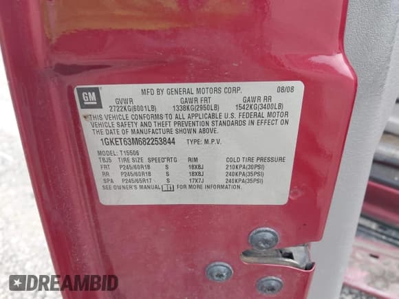 ✅ 2008 GMC Envoy Denali • VIN: 1GKET63M682253844 • Lot: 43384130. Listed on IAAI with 182,567 mi. Free auction sales archive from the USA and detailed vehicle history report at DreamBid. Image 9.