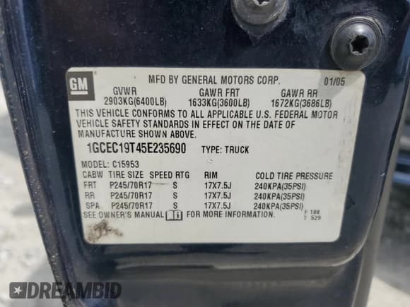 ✅ 2005 Chevrolet Silverado 1500 • VIN: 1GCEC19T45E235690 • Лот: 62075605. Опубликован ранее на Copart с пробегом 448 395 миль. Бесплатный доступ к архиву аукционных продаж из США и подробный отчёт об истории автомобиля на DreamBid. Изображение 12.