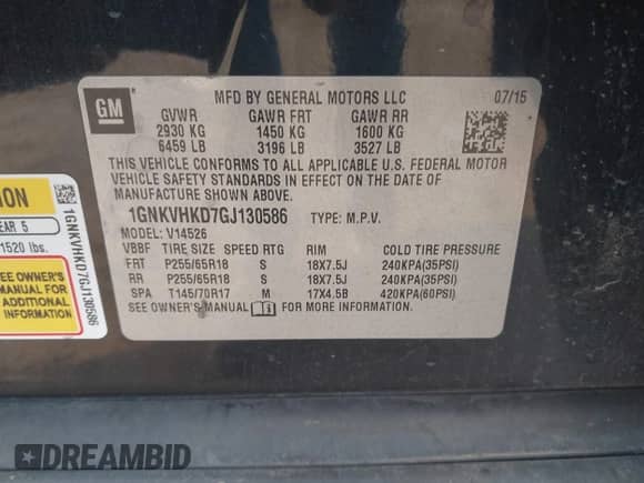 2016 Chevrolet Traverse LT with VIN 1GNKVHKD7GJ130586, listed as a IAAI auction lot 43247837 with 164,821 mi miles and . Bid and sale history available at DreamBid. Image 9.