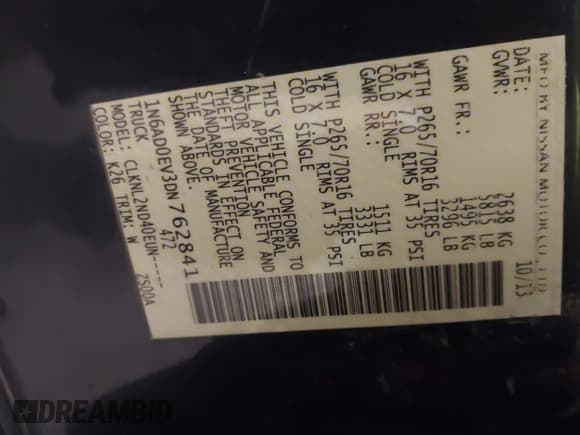 ✅ 2013 Nissan Frontier SV • VIN: 1N6AD0EV3DN762841 • Lot: 42296408. Listed on IAAI with 135,191 mi. Free auction sales archive from the USA and detailed vehicle history report at DreamBid. Image 9.