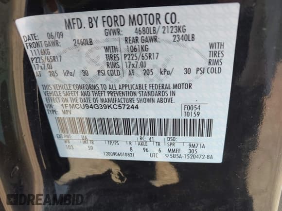 ✅ 2009 Ford Escape Limited • VIN: 1FMCU94G39KC57244 • Лот: 43895526. Опубликован ранее на IAAI с пробегом 133 660 миль. Бесплатный доступ к архиву аукционных продаж из США и подробный отчёт об истории автомобиля на DreamBid. Изображение 9.