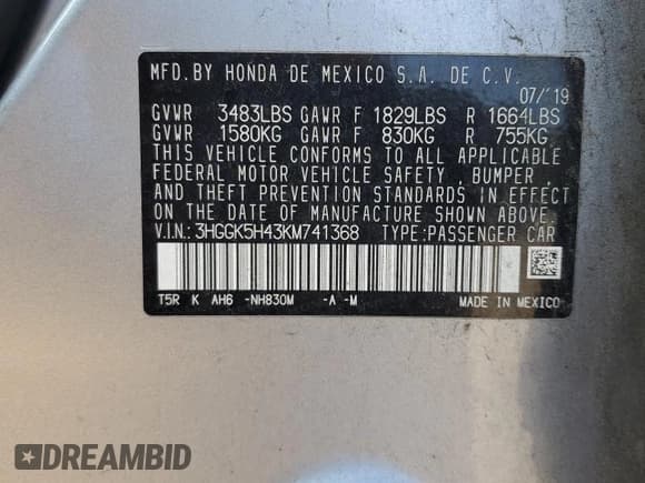 ✅ 2019 Honda Fit LX • VIN: 3HGGK5H43KM741368 • Lot: 71697545. Wystawiony na Copart z przebiegiem 94 347 mil. Bezpłatny archiwum sprzedaży aukcyjnych z USA i szczegółowy raport historii pojazdu na DreamBid. Zdjęcie 12.