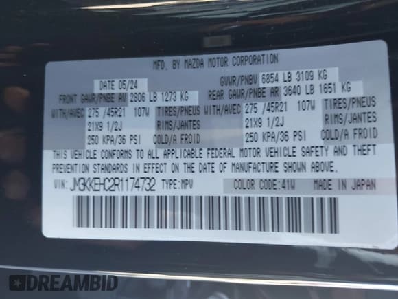 ✅ 2024 Mazda CX-90 S Premium Plus • VIN: JM3KKEHC2R1174732 • Lot: 43597887. Listed on IAAI with 19,366 mi. Free auction sales archive from the USA and detailed vehicle history report at DreamBid. Image 9.