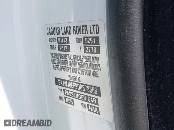 ✅ 2013 Jaguar XF V6 AWD • VIN: SAJWJ0EF9D8S78568 • Lot: 42618522. Wystawiony na IAAI z przebiegiem 107 559 mil. Bezpłatny archiwum sprzedaży aukcyjnych z USA i szczegółowy raport historii pojazdu na DreamBid. Zdjęcie 9.