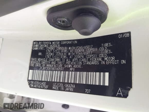 ✅ 2008 Lexus GX 470 • VIN: JTJBT20X180160597 • Лот: 42897586. Опубликован ранее на IAAI с пробегом 150 735 миль. Бесплатный доступ к архиву аукционных продаж из США и подробный отчёт об истории автомобиля на DreamBid. Изображение 9.