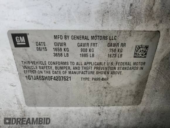 ✅ 2015 Chevrolet Sonic LS • VIN: 1G1JA6SH0F4207621 • Лот: 68465234. Размещён на Copart с пробегом 141 585 миль миль. Получите бесплатный доступ к архиву аукционных продаж из США и посмотрите подробный отчёт об истории автомобиля на DreamBid. Изображение 12.