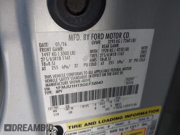 ✅ 2016 Ford Expedition XLT • VIN: 1FMJU1HT5GEF32043 • Лот: 42081761. Опубликован ранее на IAAI с пробегом 152 364 миль. Бесплатный доступ к архиву аукционных продаж из США и подробный отчёт об истории автомобиля на DreamBid. Изображение 9.