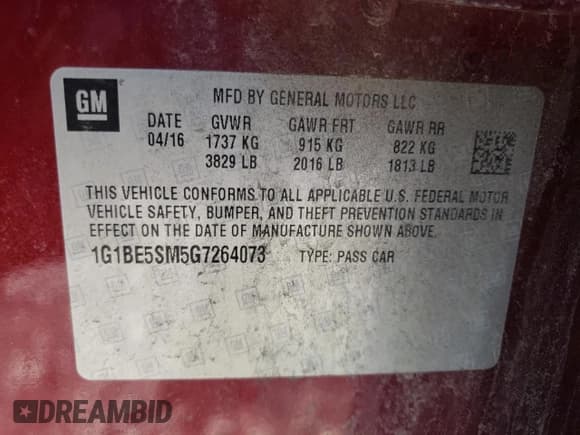 ✅ 2016 Chevrolet Cruze LT • VIN: 1G1BE5SM5G7264073 • Lot: 42238533. Listed on Copart with 105,634 mi. Free auction sales archive from the USA and detailed vehicle history report at DreamBid. Image 13.