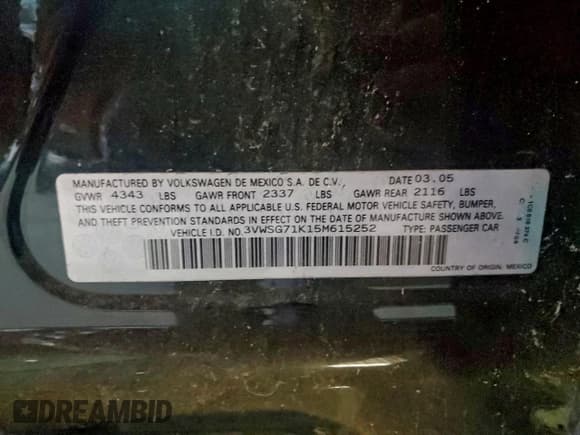 ✅ 2005 Volkswagen Jetta 2.5L • VIN: 3VWSG71K15M615252 • Lot: 95923875. Wystawiony na Copart z przebiegiem 116 120 mil. Bezpłatny archiwum sprzedaży aukcyjnych z USA i szczegółowy raport historii pojazdu na DreamBid. Zdjęcie 12.