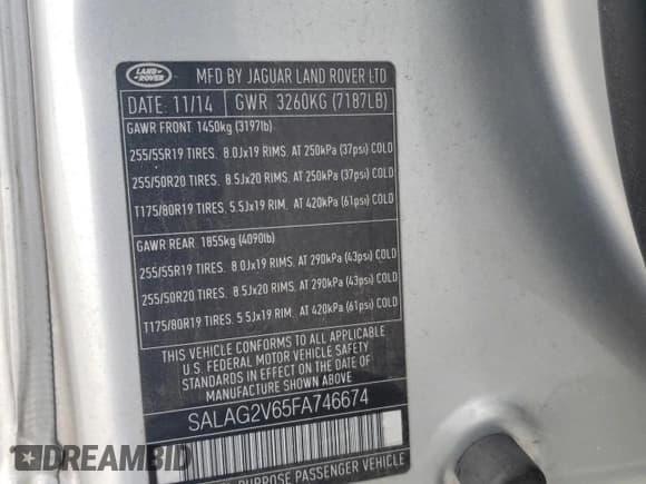 ✅ 2015 Land Rover LR4 HSE • VIN: SALAG2V65FA746674 • Лот: 45278375. Опубликован ранее на Copart с пробегом 144 143 миль. Бесплатный доступ к архиву аукционных продаж из США и подробный отчёт об истории автомобиля на DreamBid. Изображение 13.