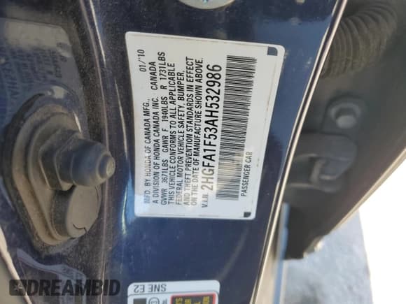 ✅ 2010 Honda Civic LX • VIN: 2HGFA1F53AH532986 • Lot: 92466105. Listed on Copart with 136,878 mi. Free auction sales archive from the USA and detailed vehicle history report at DreamBid. Image 12.