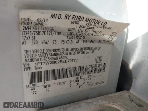 ✅ 2014 Ford F-250 XL • VIN: 1FT7W2B62EEB70770 • Lot: 43597997. Wystawiony na IAAI z przebiegiem 346 769 mil. Bezpłatny archiwum sprzedaży aukcyjnych z USA i szczegółowy raport historii pojazdu na DreamBid. Zdjęcie 9.