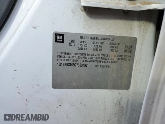 ✅ 2016 Chevrolet Cruze LT • VIN: 1G1BE5SM3G7323492 • Лот: 41972053. Опубликован ранее на Copart с пробегом 92 953 миль. Бесплатный доступ к архиву аукционных продаж из США и подробный отчёт об истории автомобиля на DreamBid. Изображение 12.