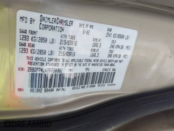 2002 Dodge Caravan EX с VIN 2B8GP74L42R790382, выставлен на аукционе IAAI как лот 41364303 с пробегом 136 569 миль миль и . История ставок и продаж доступна на DreamBid. Изображение 9.