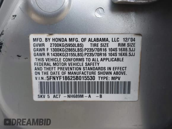 ✅ 2005 Honda Pilot EX-L • VIN: 5FNYF18625B015530 • Lot: 43385557. Wystawiony na IAAI z przebiegiem 233 529 mil. Bezpłatny archiwum sprzedaży aukcyjnych z USA i szczegółowy raport historii pojazdu na DreamBid. Zdjęcie 9.