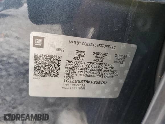 ✅ 2019 Chevrolet Malibu LS • VIN: 1G1ZB5ST8KF225457 • Лот: 71600205. Размещён на Copart с пробегом 75 546 миль миль. Получите бесплатный доступ к архиву аукционных продаж из США и посмотрите подробный отчёт об истории автомобиля на DreamBid. Изображение 12.