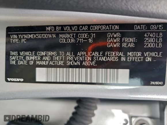 ✅ 2016 Volvo V60 T5 Drive-E Premier • VIN: YV140MEK5G1301414 • Lot: 93831515. Wystawiony na Copart z przebiegiem 126 599 mil. Bezpłatny archiwum sprzedaży aukcyjnych z USA i szczegółowy raport historii pojazdu na DreamBid. Zdjęcie 12.