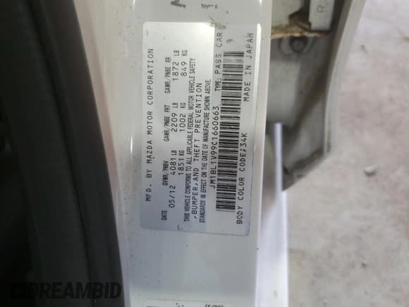 ✅ 2012 Mazda 3 S Touring • VIN: JM1BL1V99C1660663 • Lot: 56787155. Listed on Copart with 62,406 mi. Free auction sales archive from the USA and detailed vehicle history report at DreamBid. Image 12.