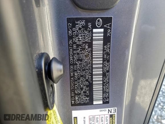 ✅ 2012 Lexus IS 250 C • VIN: JTHFF2C23C2526678 • Lot: 94549365. Wystawiony na Copart z przebiegiem 155 163 mil. Bezpłatny archiwum sprzedaży aukcyjnych z USA i szczegółowy raport historii pojazdu na DreamBid. Zdjęcie 12.