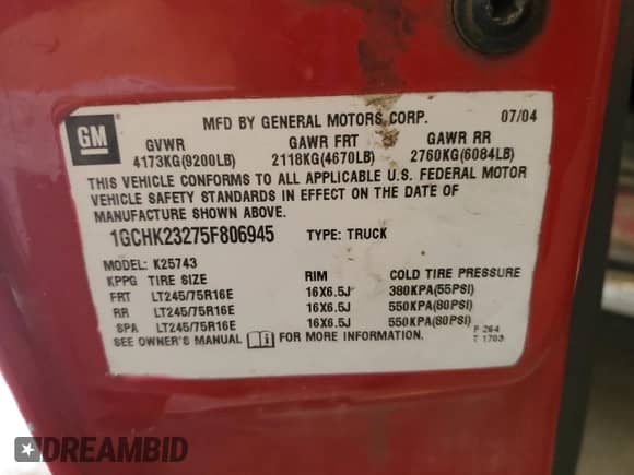 2005 Chevrolet Silverado 2500HD LT with VIN 1GCHK23275F806945, listed as a Copart auction lot 59150485 with 310,657 mi miles and Salvage title. Bid and sale history available at DreamBid. Image 12.