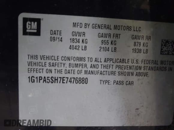 ✅ 2014 Chevrolet Cruze LS • VIN: 1G1PA5SH7E7476880 • Lot: 43552553. Wystawiony na IAAI z przebiegiem 138 795 mil. Bezpłatny archiwum sprzedaży aukcyjnych z USA i szczegółowy raport historii pojazdu na DreamBid. Zdjęcie 9.